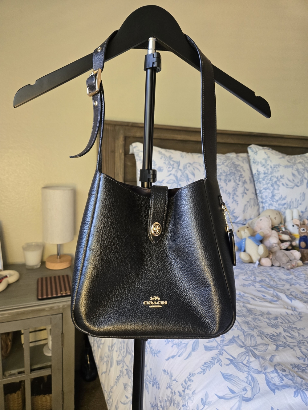 COACH Pebbled Leather Black Hadley Shoulder Bag